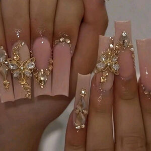 24pcs Luxury 3D Gold Butterfly Rhinestone Nail Stickers Full Cover Wraps sh